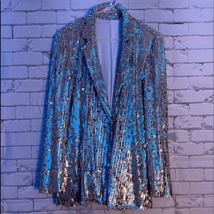 Silver Sequin Blazer Jacket
